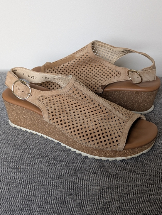 Paul Green Shoes - Paul Green Cleo Wedge Super Soft Slingback Sandal Space Nubuck Tan Size 6
